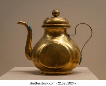 Oblate Golden Ewer. Ancient China Ming Dynasty(1368-1644). - Shutterstock ID 2152510247