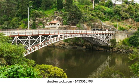 oblique view of cataract gorge bridge in the city of launceston in tasmania