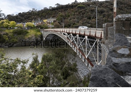 Oblique view of Cataract Gorge bridge at the lower section of the South Esk River in the city of Launceston in Tasmania
