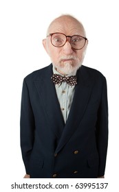 Obnoxious Senior Man With Bow Tie On White Background