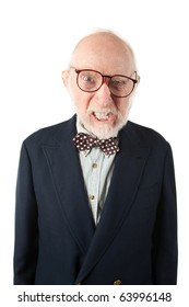 Obnoxious Senior Man With Bow Tie On White Background