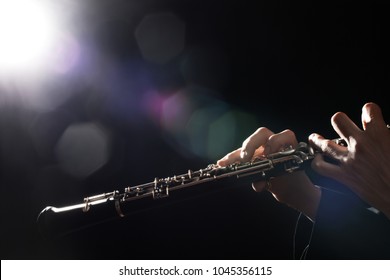 Oboe Player Hands. Woodwind Classical Musical Instruments Closeup