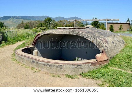 An observation bunker built during the Second World War, as part of the American coastal defense.  Muir Beach Overlook, California.