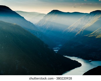 The observation deck in Serbia. Stunning views from a cliff into the river Drina Serbia through the pines. Bosnia and Herzegovina on the opposite side of the river. - Powered by Shutterstock