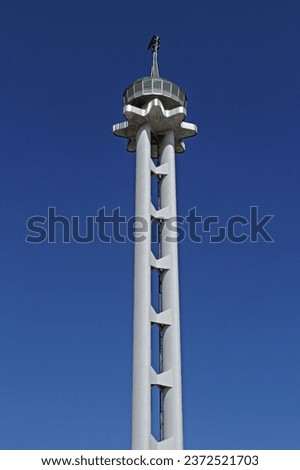 Observation Deck at Top of Hermes Tower on the Hanover Fairground Landmark Sunny Spring Day Germany