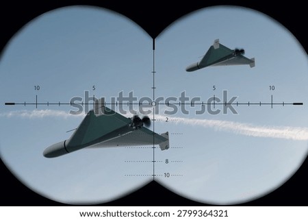 Observation optics view of attack drone during flight