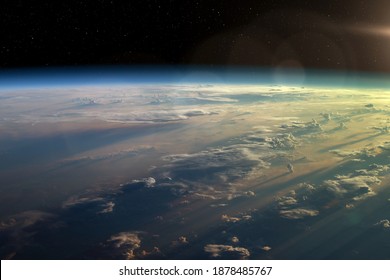 Observation of the planet Earth from space. On the surface of the planet are visible clouds. Earth's atmosphere. Elements of this image furnished by NASA.