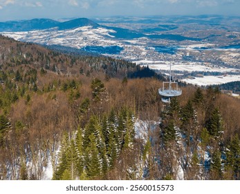 Observation tower on the peak of Jaworze in Beskid Niski mountains, southern Poland in winter. - Powered by Shutterstock