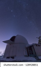 The Observatory Containing The 60 Inch Telescope Sits On Top Of Mount Lemmon In Arizona, Searching For Near Earth Asteroids.  The Winter Milky Way Stretches Overhead, Along With Bright Jupiter.