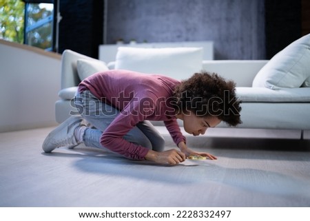 Obsessed Compulsive Disorder. Perfectionist Woman Cleaning House Floor