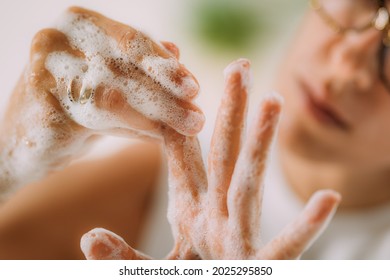 Obsessive compulsive disorder concept. Woman obsessively washing her hands.