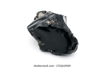 Obsidian stones on white background. Iceland volcanic rocks. Shiny stones. Stones which could kill white walkers . Black mineral - gems. Obsidian rock. Volcanic material. Rough edges. Sharpest rock - Shutterstock ID 1722619459