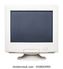 Obsolete CRT Computer Monitor With Blank Screen Isolated On White Background