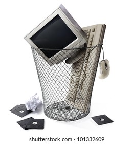 Obsolete Technology Concept With A Trashcan