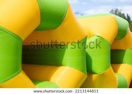 Obstacle course details. Inflatable structures. Amusement park.