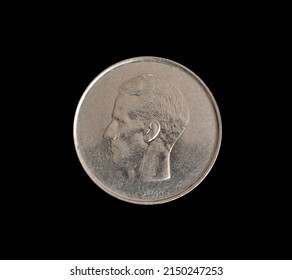 Obverse of 10 Francs coin made by Belgium in 1972, that shows portrait of 5th king Baudouin 