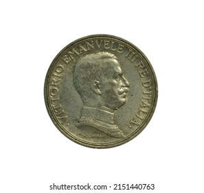 Obverse Of 2 Lira Coin Made By Italy, That Shows Bust Of King Victor Emanuel III 