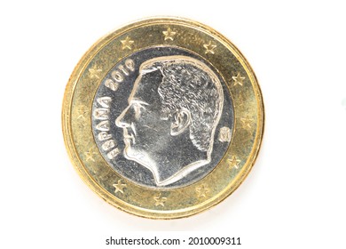 Obverse Of A 2019 One Euro Coin From Spain With The Portrait Of King Felipe VI From The Madrid Mint