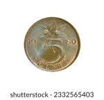 Obverse of Five cent coin made by Netherlands in 1980, that shows Numeral value