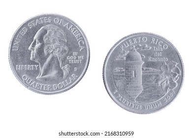 Obverse And Reverse Sides Of The Puerto Rico 2009D Commemorative Quarter Isolated On A White Background