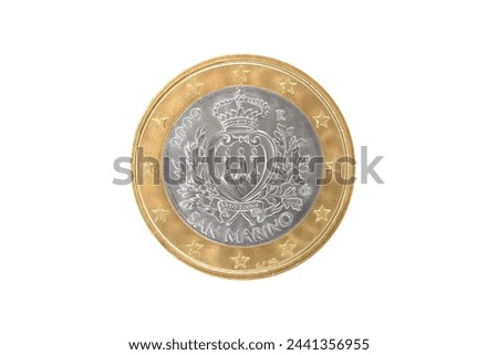 Obverse of San Marino coin 1 euro 2009, isolated in white background. Close up view.