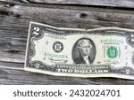 The Obverse side of 2 two dollars bill banknote series 1976 with the portrait of president Thomas Jefferson, old American money banknote, vintage retro, United States of America, selective focus