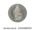 Obverse of Switzerland coin 2 francs 2007, isolated in white background. Close up view.