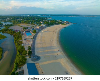 Ocean Beach Aerial View In Ocean Beach Park At The Mouth Of Thames River In New London, Connecticut CT, USA. 