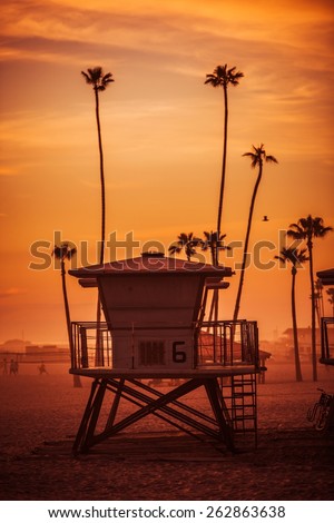 Ocean Beach Lifeguard Tower. Oceanside California Lifeguard Tower and the Beach at Sunset. United States.