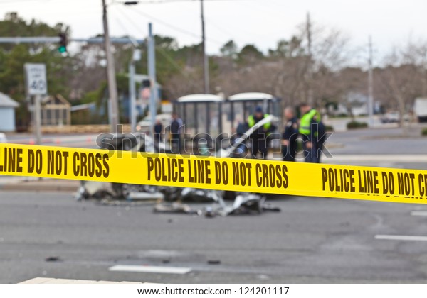 OCEAN CITY -\
DECEMBER 12: Scene of the car accident at Highway 1 Castal highway\
secured by Ocean City police Department on December 12 2012 Ocean\
police Department was created in\
1898