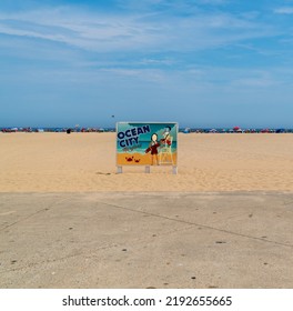 Ocean City, Maryland, USA - August 3 2022: Fun Lifeguard Photo Opportunity Billboard Sign On The Beach.