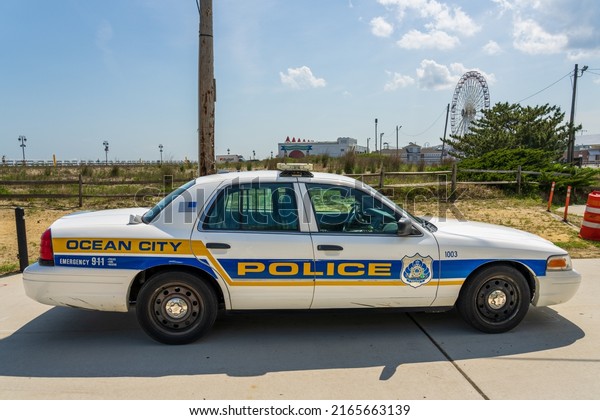 Ocean City, NJ - June 2, 2022: Ocean City\
police car parked near the\
boardwalk.