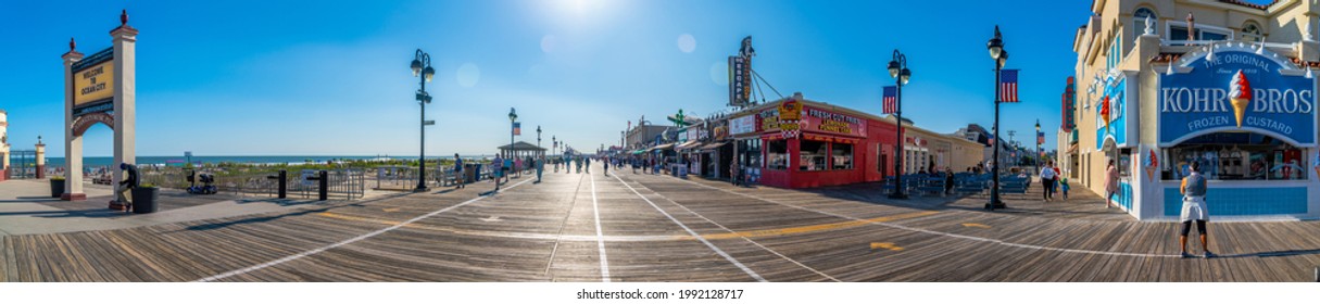 Ocean City, NJ, USA - Sept 23 2020: Boardwalk Ultra Wide Panorama