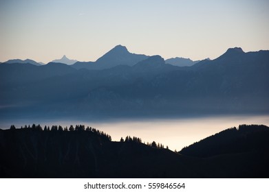 Ocean of clouds and alpine summits