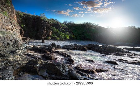 Ocean Coastline Sunrise Along a Large Cliff and Vegetation, Noosa National Park, Noosa Heads, Sunshine Coast, Australia