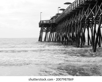 Ocean Fishing Pier In Black And White