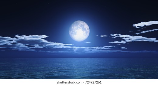 ocean full moon clouds