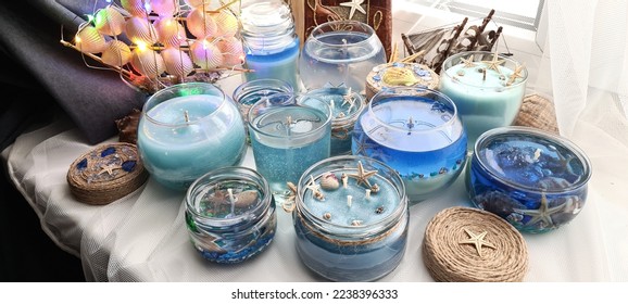 Candelight Handmade Blue Sea Gel Wax Candle