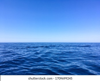 The ocean and horizon during the day.