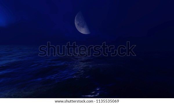 Ocean Night Moon Stock Photo Edit Now