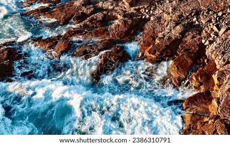 Similar – Image, Stock Photo Aerial Drone View Of Dramatic Ocean Waves Crushing On Rocky Landscape