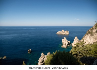 Ocean rocky cliffs blue sky. High quality photo - Powered by Shutterstock