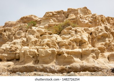 Ocean Sediment Rocks By Ajuy Beach In Fuerteventura, Spain. Geological Formation By Touristic Destination In Canary Islands