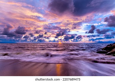 An Ocean Sunset On A Tropical Beach With A Vivid Colorful Sky In High Resolution Image Format