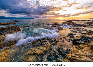 An Ocean Sunset On A Tropical Beach With A Vivid Colorful Sky In High Resolution Image Format