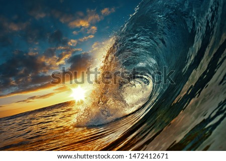 Ocean Sunset Wave, clear water in Tropical sea colorful background