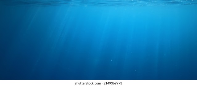 Ocean Underwater Rays Of Light Background, Under Blue Water Sunlight