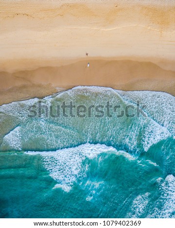 Similar – Image, Stock Photo Aerial Panoramic Drone View Of Blue Ocean Waves And Beautiful Sandy Beach in Portugal