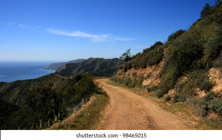 Ocean view from a dirt fire road, Catalina Island, California