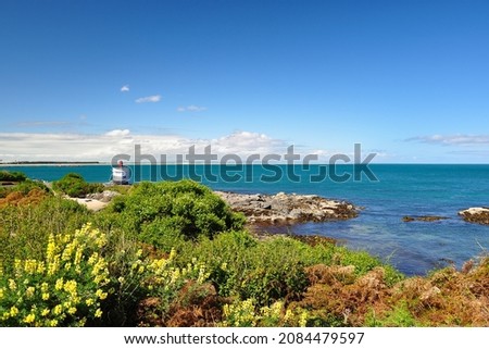 Ocean view from rocky beach in Bluff, New Zealand. Bluff is a town and seaport in the Southland region, on the southern coast of the South Island of New Zealand.
